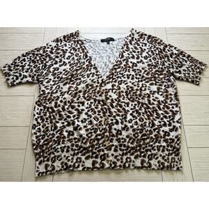 Alex Marie Woman Leopard‎ Cardigan Short Sleeve Sweater Gold Button Up Cotton 1X